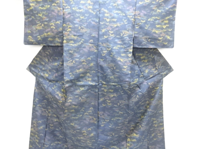 JAPANESE KIMONO / SILK / DORO OSHIMA TSUMUGI / WOVEN FENCE & PINE